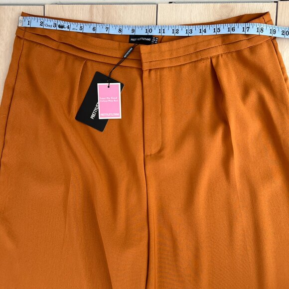 NWT Pretty Little Thing Rust Pleat Detail Wide Leg Trouser 16/Polished Boho Chic - Picture 6 of 13